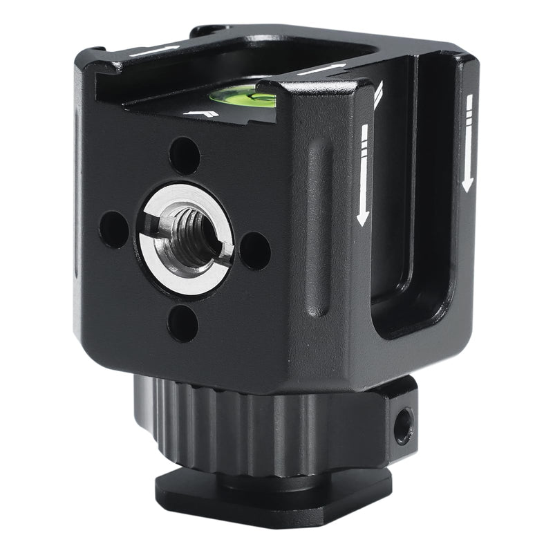 Professional Cold Shoe Mount Adapter - Triple Hot Shoe Expansion with 1/4" Tripod Thread, Built-in Level, Compatible with DSLR Camera Cage Flash LED Light Microphone Monitor