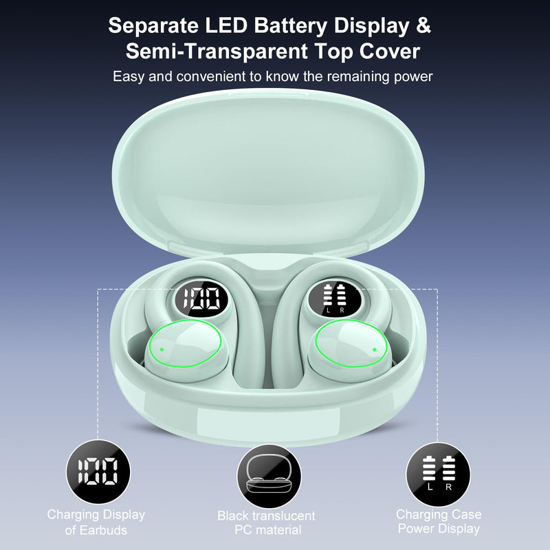 Wireless Earbuds, Bluetooth 5.4 Headphones Sport Over Ear Buds With ENC Mic | Over Ear Buds with ENC Noise Cancelling Mic, 48H, Wireless Earphone with Earhooks, Light Blue