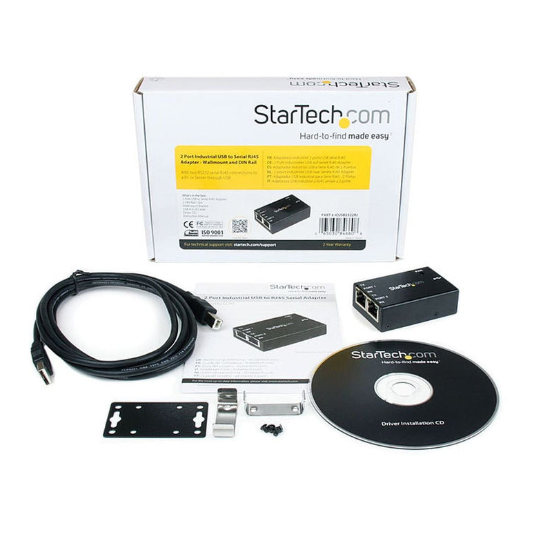 StarTech.com USB to Serial Adapter - 2 RJ45 Ports - Wall Mount - COM Port Retention - FTDI - USB to Serial RS232 Adapter (ICUSB2322RJ),Black