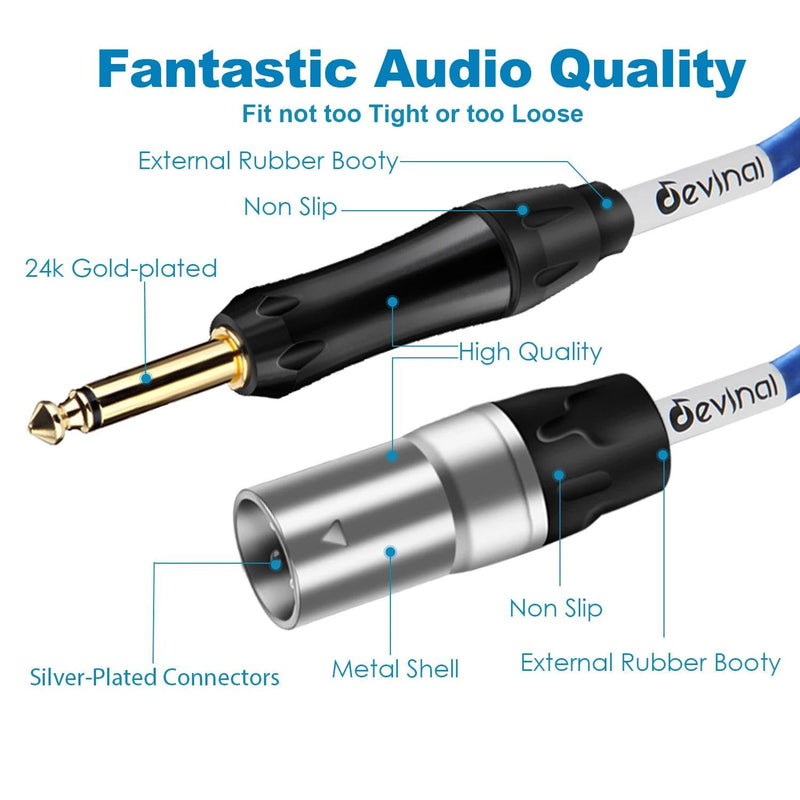 Devinal [20 AWG Silver-Plated OFC] 1/4 inch to XLR Cable, Hi-Fi Grade Unbalanced 6.35mm TS Microphone Cord, Quarter inch to XLR Interconnect Cord for Speakers, Mixer, 3ft 2pack 1/4 inch TS/ 3FT