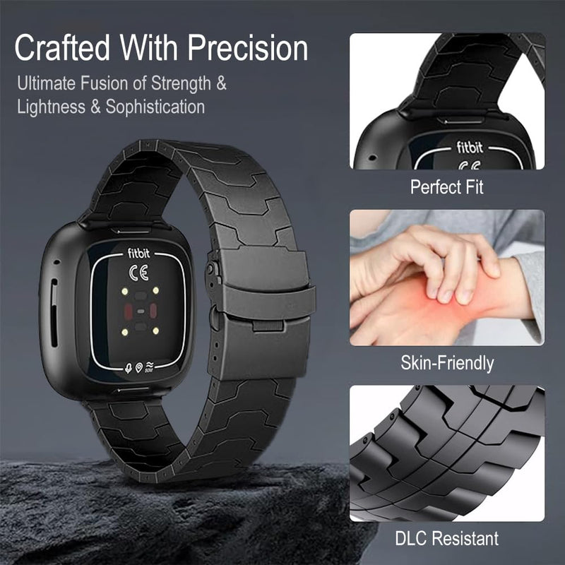 Titanium Metal Band Strap for Fitbit Versa 4 3 &Sense 2 1 Accessory | 40% Lighter than Steel,Hypoallergenic,Corrosion Resistant,Durable,Fits wrist 5.9"-8.6",Length Adjustable,Secure Clasp,for Men black 20mm