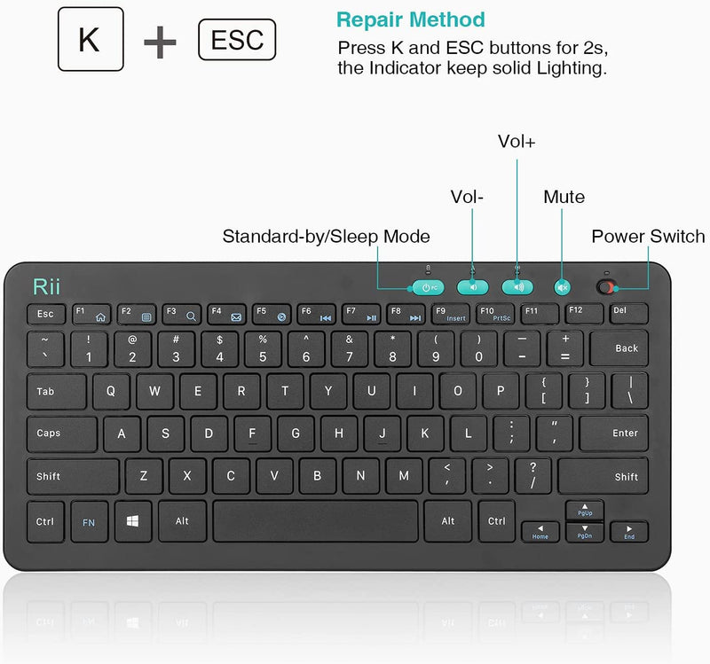 Rii RKM709 2.4 Gigahertz Ultra-Slim Wireless Keyboard and Mouse Combo, Multimedia Office Keyboard for PC, Laptop and Desktop,Business Office(Black) Black