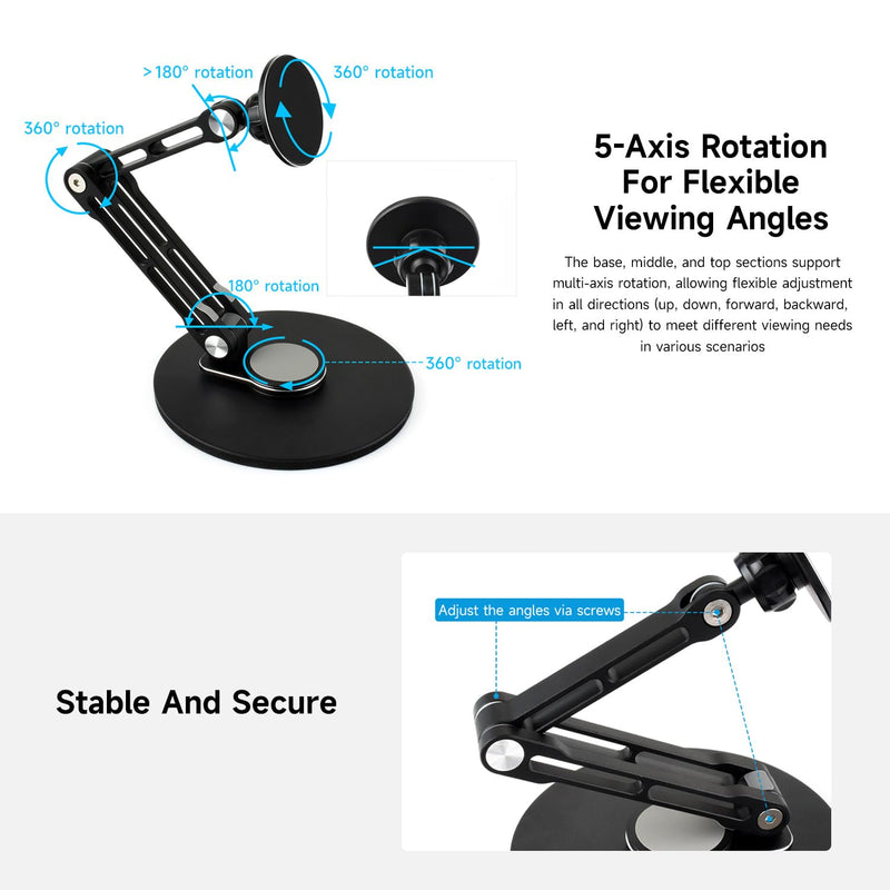 KLAYERS Mini Monitor Stand B,N52 Neodymium Magnet with Metal Rings,Stable Weighted Base,Ergonomic & Foldable Design