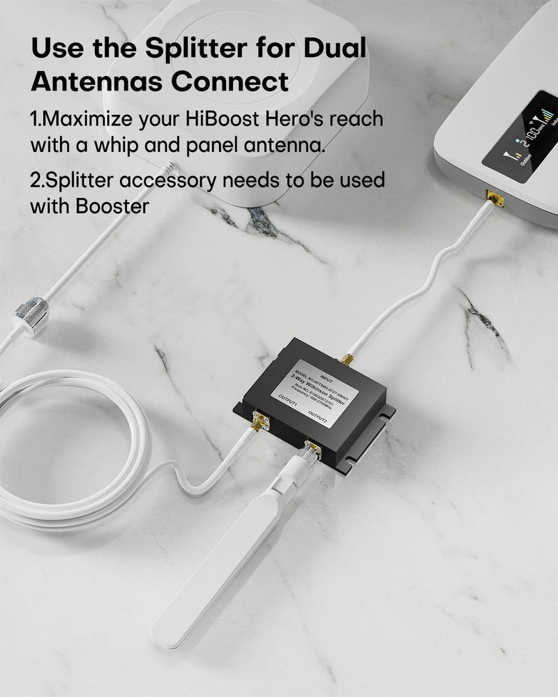 HiBoost Wide-Band 2 Way Splitter SMA-Female Connectors 698-2600 MHz for Signal Booster,Compatible with All US Carriers 2G/3G/4G LTE