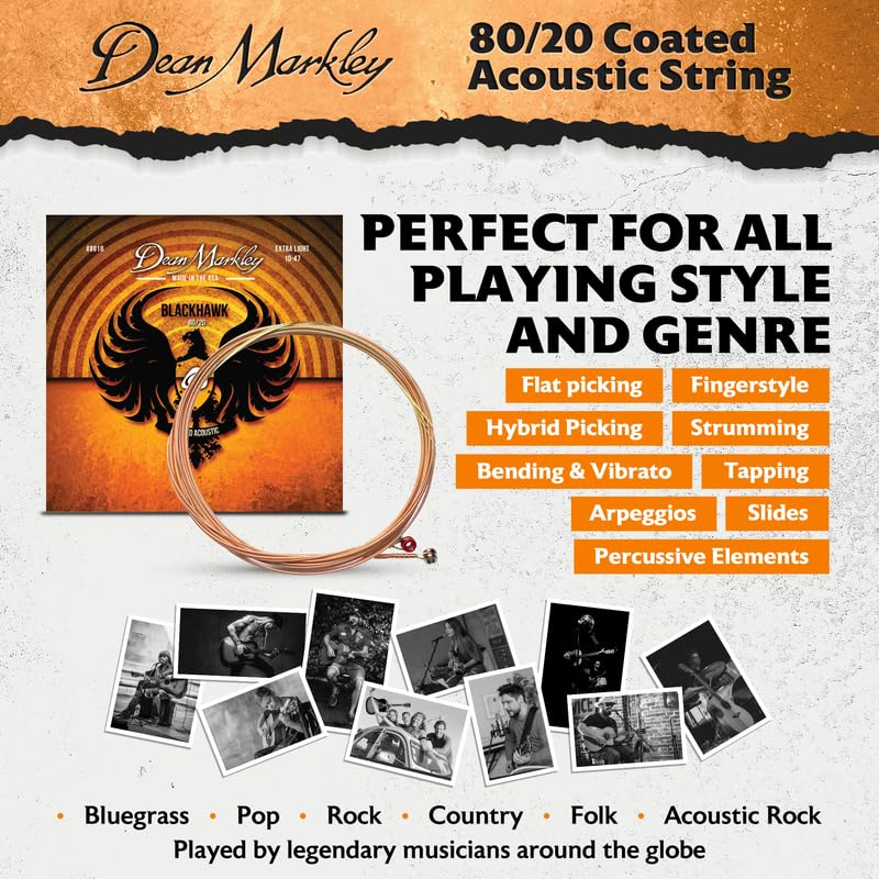 [AUSTRALIA] - Blackhawk 80/20 Guitar Strings Acoustic Bronze, 10-47 Extra Light Guitar Strings Acoustic 6 String Set, Sparking Tone with Warm Rich Sound, Micro Thin Coated Acoustic Guitar Strings, Made in the USA Extra Light -10 - 47 
