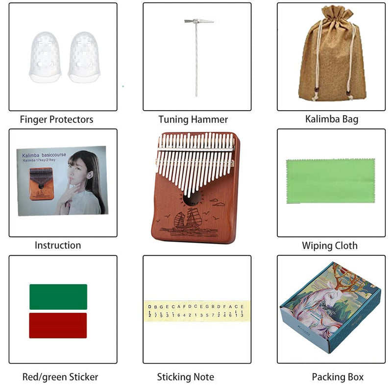 [AUSTRALIA] - Finger Piano Kalimba 21 Keys, Calimba, Kalimba 21 Key with Tuning Hammer and Instructions, Sail Away Thumb Piano for Adults and Beginners(Brown) Brown 