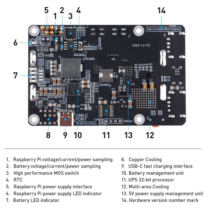 GeeekPi Raspberry Pi UPS V5 Power Supply Uninterruptible UPS HAT,Support 18650 Battery Charger Power Bank Power Management Expansion Board 5V for Raspberry Pi 4B/3B+/3B/2B/B+/B/A+/A