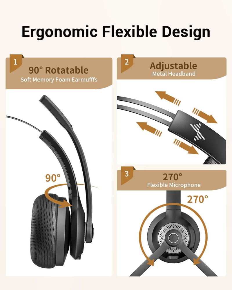[AUSTRALIA] - JIAMQISHI Wireless Headset with Microphone - Bluetooth V5.2 Headphones with USB Dongle & Mic Mute for PC/Computer/Laptop/Call Center/Zoom/Online Class/Trucker - Bluetooth Headset, Black, EH06U No Charging base 