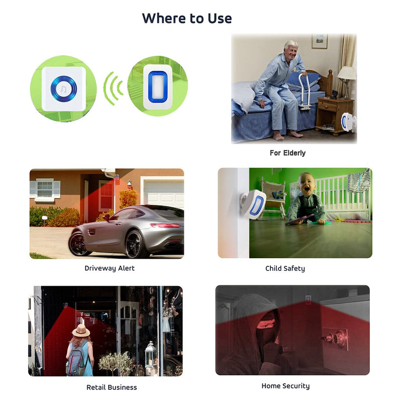 [AUSTRALIA] - Caregiver Pager Indoor Motion Sensor Alarm Room Bed Alarms and Fall Prevention for Elderly Dementia Patients/Mailbox Alert Device for Home (2 pager+1 sensor) 2 pager+1 sensor 