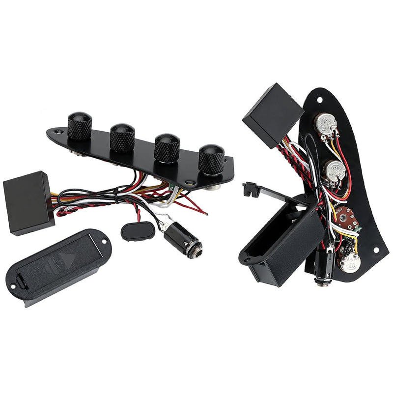 Bass Guitar Prewired Control Plate Loaded Control Board with Wiring Harness Fit for Jazz Bass Guitar Replacement Parts,Come with Metal Knobs,Potentiometers,Crcuit Set for Electric Guitar Preamp Black