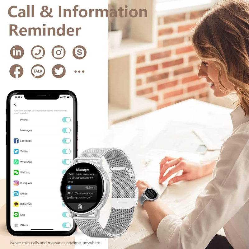 Elegant Women smartwatch with 2 Bands, Bluetooth Calls & Tracking. | Elegant women smartwatch with 2 interchangeable bands. Supports Bluetooth calling, notifications & real-time health tracking.