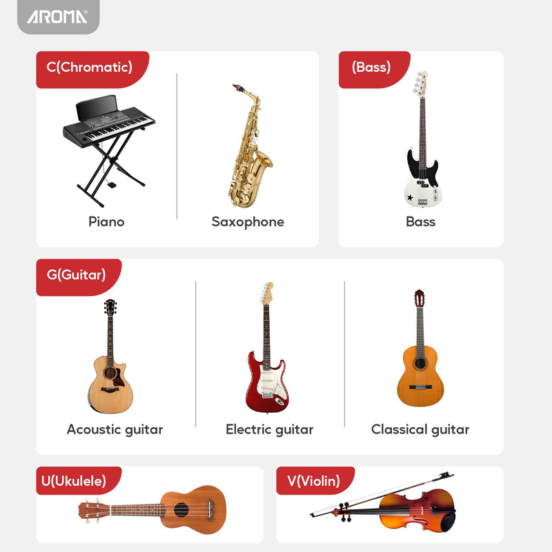 [AUSTRALIA] - Aroma Digital Metronome Tuner Rechargeable for All Instruments with Guitar Bass Violin Ukulele Chromatic and Wind Instruments Tuning Modes 