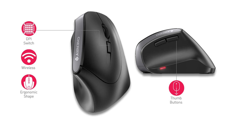 CHERRY MW4500 Wireless Vertical Ergonomic Optical Mouse, up to 1200 DPI, 6 Buttons and Scroll Wheel For Laptop, PC, Desktop or Mac. Right Handed.