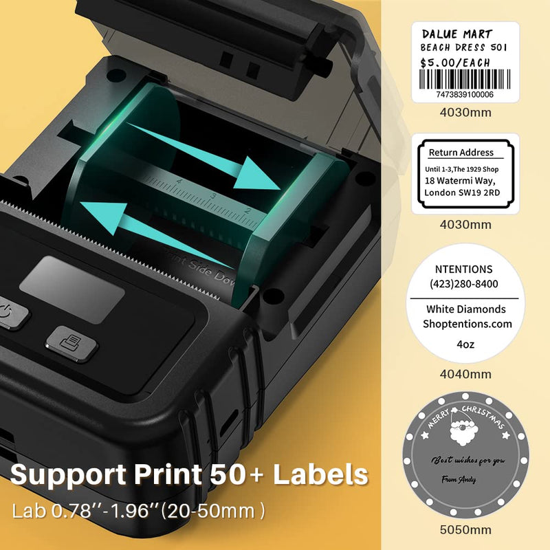 Phomemo M120 Label Maker- Barcode Printer Bluetooth Thermal Label Machine 2 Inch 50mm for Retail, QR Code, Small Business, Compatible with Android, iOS & PC, Black B/1 Roll Label