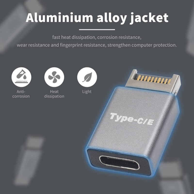 Duttek USB C Front Panel Adapter, 10Gbps Type E to USB C Adapter Converter, High Speed 3.1 USB Type-E Male to USB3.1 Type-C Female Motherboard Internal Adapter for Computer.