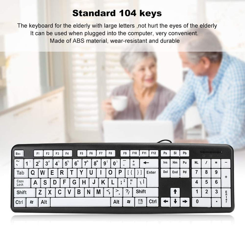 Zopsc-1 Wired USB Wired Keyboard USB Keyboard Low Vision Keyboard Black Computer Keyboard with White Large Print Keys(Black)