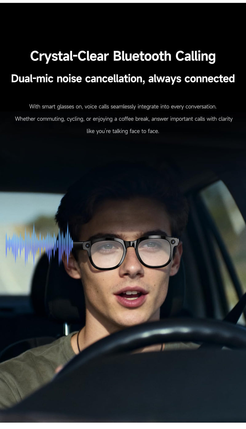 AI Smart Glasses with 4K EIS Anti-Shake Camera, Real-Time Multi-Language Translator Open-Ear Bluetooth Audio Hands-Free Recording Glasses for Travel Vlogging Business Meetings (Black(GS-98)) Black(GS-98)