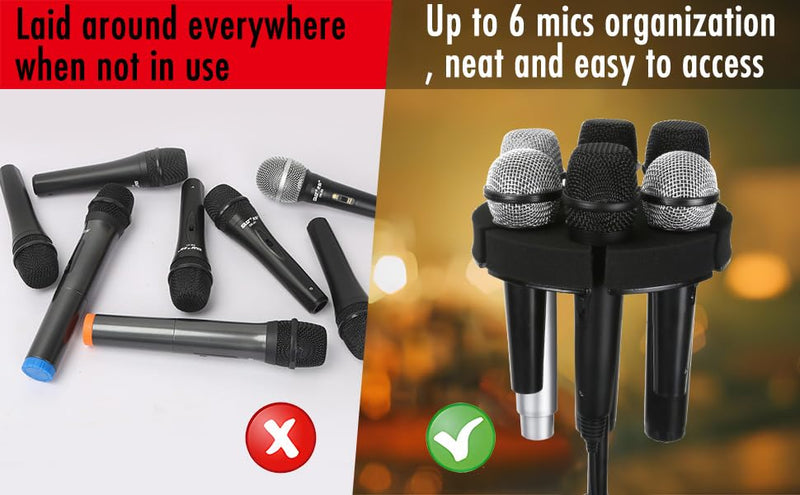 Multi Microphone Holder, Wired and Wireless Mic Holder for Stand, Hold Up to 6 Microphones, Aluminum, Black