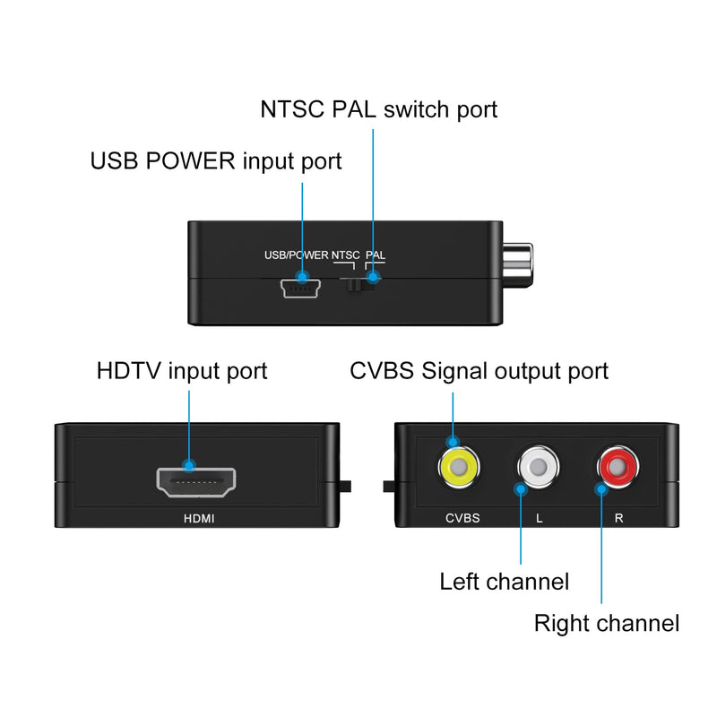 RIIPOO HDMI to RCA Converter, 1080P HDMI to AV Composite RCA Audio Video A/V CVBS Converter Adapter for Old TV, TV Stick, Roku, Android TV Box, DVD and More - Supports PAL NTSC Black