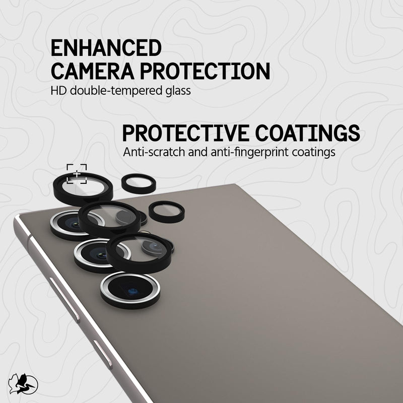 Pelican Samsung Galaxy S24 Ultra Camera Lens Protector with Aluminum Rings - 9H Tempered Glass - Durable Anti-Scratch, Anti-Shatter, HD View with Night Shoot and Case Friendly, Easy to Install - Black