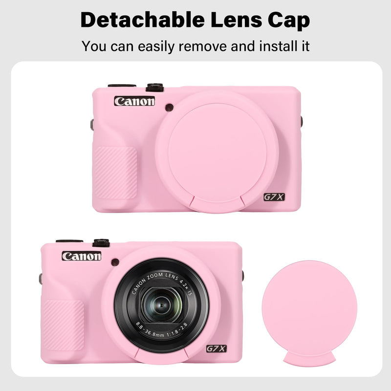 [AUSTRALIA] - G7X III Case for Canon Powershot G7X Mark III Digital Camera, Soft Silicone G7X III Camera Case Accessories, Protective Case Cover for G7XIII G7X3 with Detachable Lens Cover - Pink 