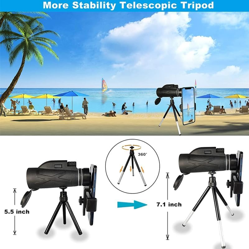 [AUSTRALIA] - 80x100 high-Definition monocular Telescope, Adult and Smartphone Adapter and Tripod, Night Vision monocular Telescope for Hunting, Star Watching, Bird Watching, Wildlife Camping, Hiking (Black) 