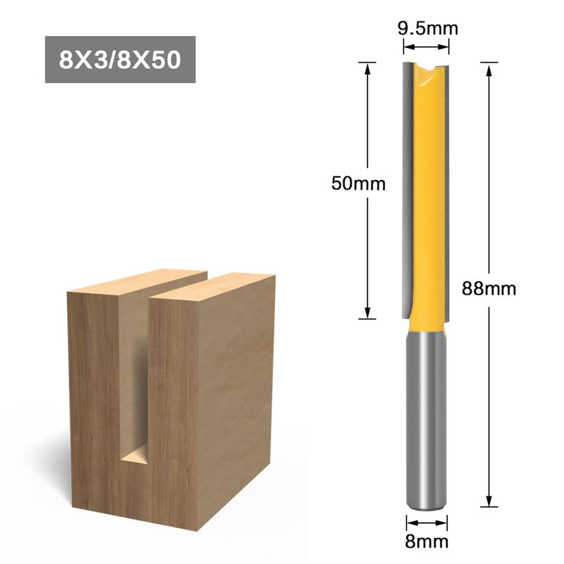 Bestgle Straight Cutter Cutting Blade 8 mm Shank Router Bit 2 Piece Cutter Groove Cutter Wood Cutter Bit Set Extension Cutter for Router Extra Long Cutting Length Straight Flush Cutter 50 mm 76 mm