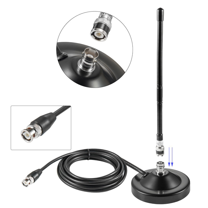 Long Range 27MHz Heavy Duty Magnetic Base Station Soft Whip CB Radio Antenna Kit for Cobra Midland Uniden Maxon President Anytone Vehicle Car Truck Mobile Handheld CB Radio Police Scanner, Eifagur Magnetic Base Antenna
