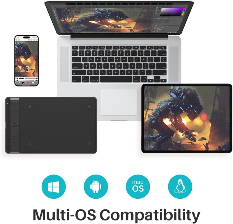 HUION Inspiroy 2 Small Drawing Tablet Black Digital Art Tablet Bundle with Skeleton Artist Glove