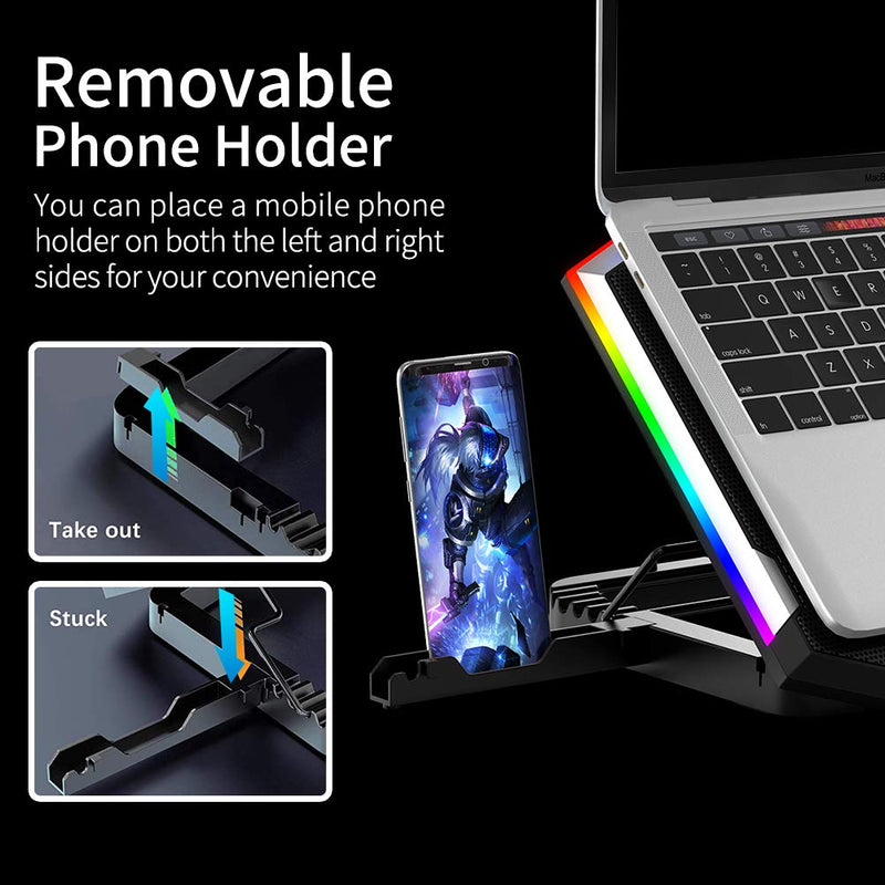ICE COOREL Gaming Laptop Cooling Pad 15-17.3 Inch with 6 Cooling Fans, Cooling Stand with 6 Height Adjustable, Laptop Cooler with RGB Light, LCD Screen, 2 USB Ports, Phone Stand 6 Fans