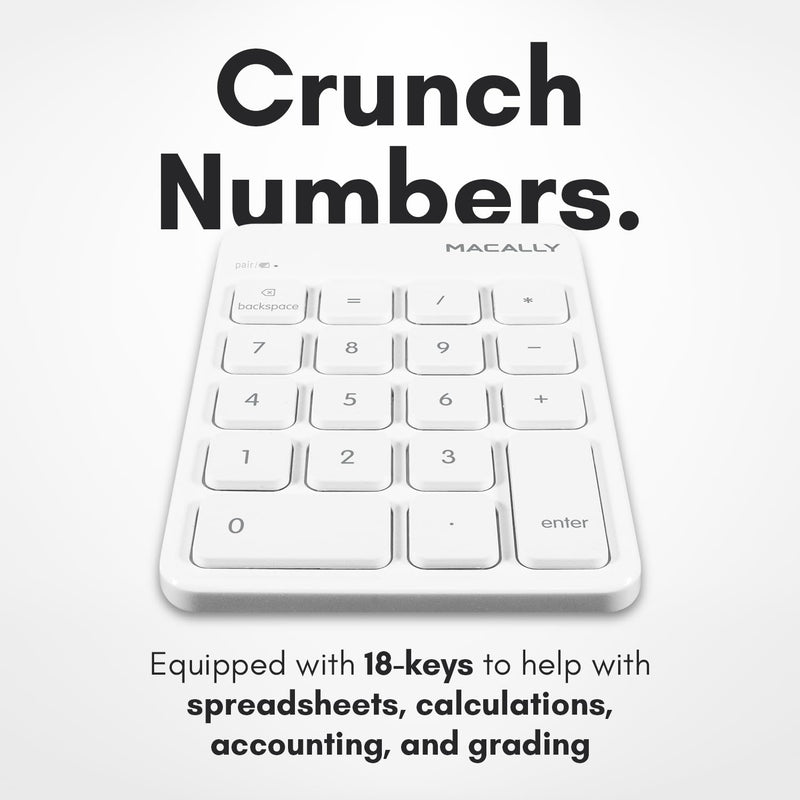 Macally Bluetooth Number Pad for Laptop, Apple, Mac, iMac, MacBook Pro/Air, Ipad, Windows PC, Tablet, or Computer - Rechargeable 18 Key Wireless Numeric Keypad - Bluetooth 10 Key Numpad Keyboard