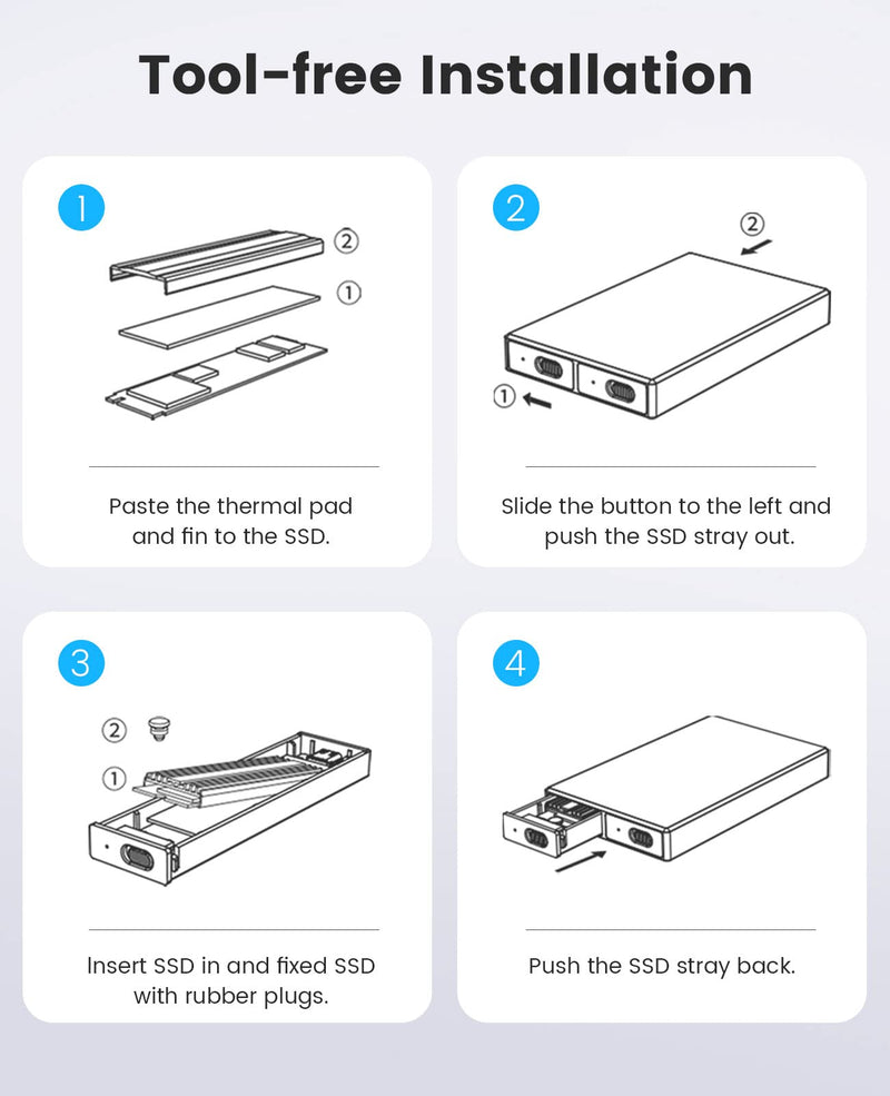 ORICO Dual M.2 NVMe SSD Enclosure, USB C to M2 Adapter for M Key PCIe 2230/2242/2260/2280 M.2 SSDs,Tool-Free Installation Aluminum SSDs Reader Support Trim and UASP up to 2x4TB-BM2-2N Dual M.2 NVMe+NVMe
