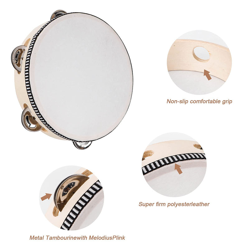 [AUSTRALIA] - Tambourines for Adults, 6 inch Wooden Hand Held Drum Bell Tamborine with Birch Metal Jingles Single Row Percussion Musical Instruments Hand Tambourine for Church, KTV, Party, Game 6 inches 