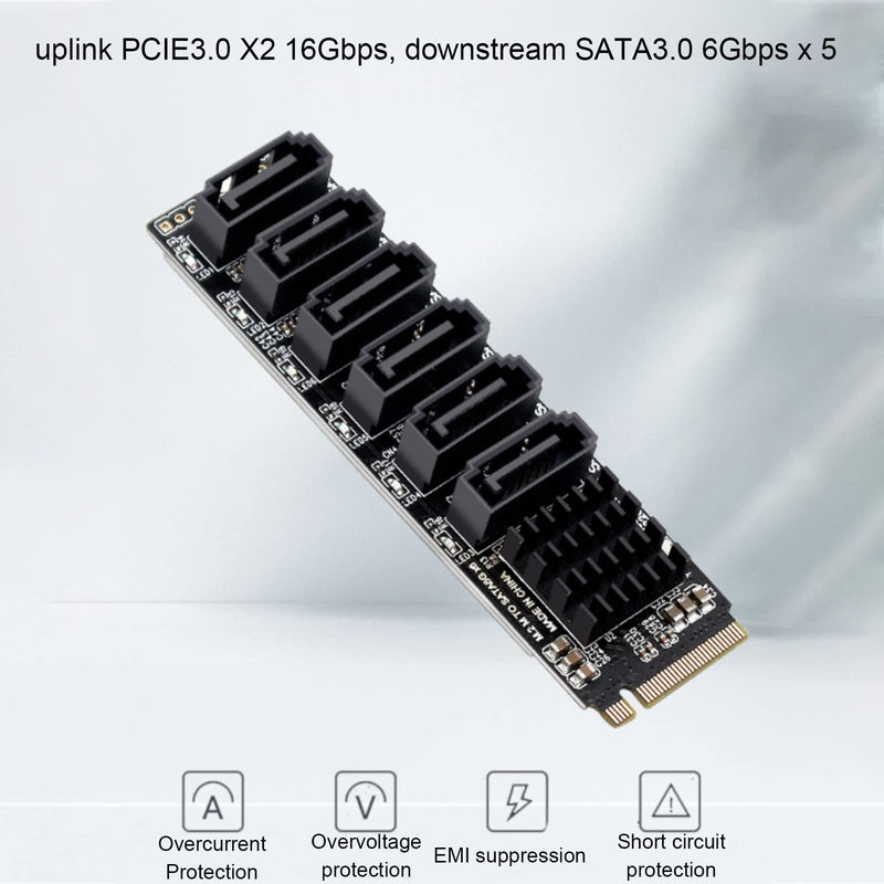 M.2 to SATA3.0 Adapter Card, M.2 M EKY PCIE3.0 to SATA Adapter Card, ASM1166 6Gbps 6 Port Expansion Interface Card with Smart Indicator