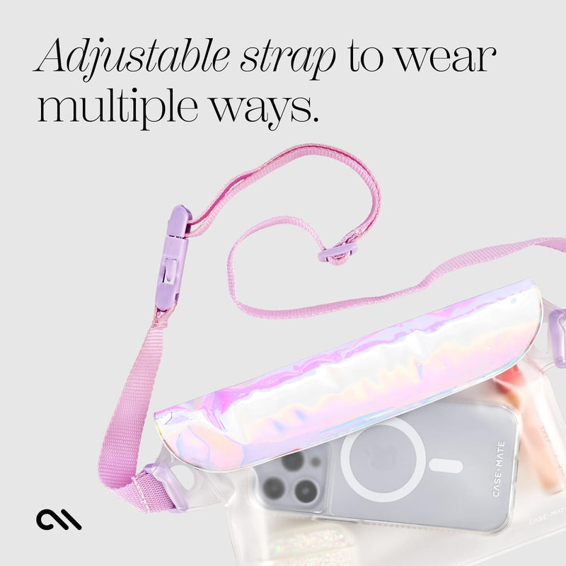 Case-Mate - IP68 Waterproof Fanny Pack/Bag with Triple Seal Protection, Adjustable Strap - Waterproof Phone Pouch/Case for iPhone 15 Pro Max/ 14 Pro Max/ 13 Pro Max/ Pixel 8 - Soap Bubble Iridescent Clear