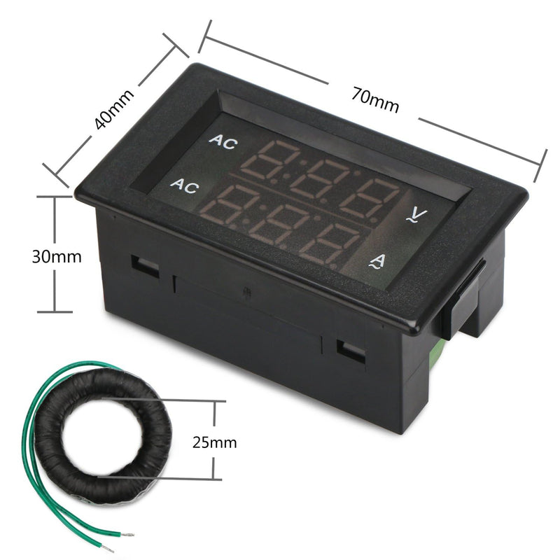 DROK Volt Amp Meter 2pcs, AC 500V 200A Digital Voltmeter Ammeter Panel, 0.39 Inches LED 2in1 Multimeter, 2-Wire Voltage Amperage Tester Gauge with Current Transformer AC 500V 200A (2-Pack)