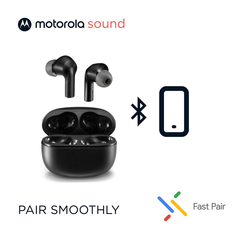 Motorola Sound Moto Buds 500 ANC True Wireless Earbuds, IPX4 Water Resistant Touch Control Ear Buds with Dual Noise Cancelling Microphone, Charging Case, Black