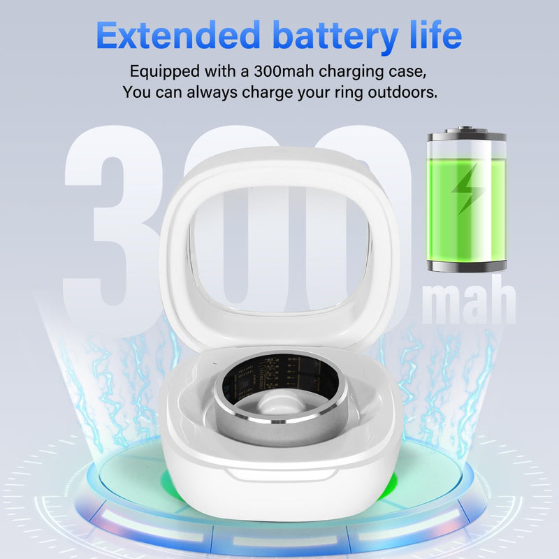 Smart Ring Fitness Tracker Ring for Men and Women - Health Heart Rate Ring with Activity Tracker, Sleep Monitor and Oximeter, No Subscription Fee, Remote Photography, IP68 Waterproof (Silver, 12#)
