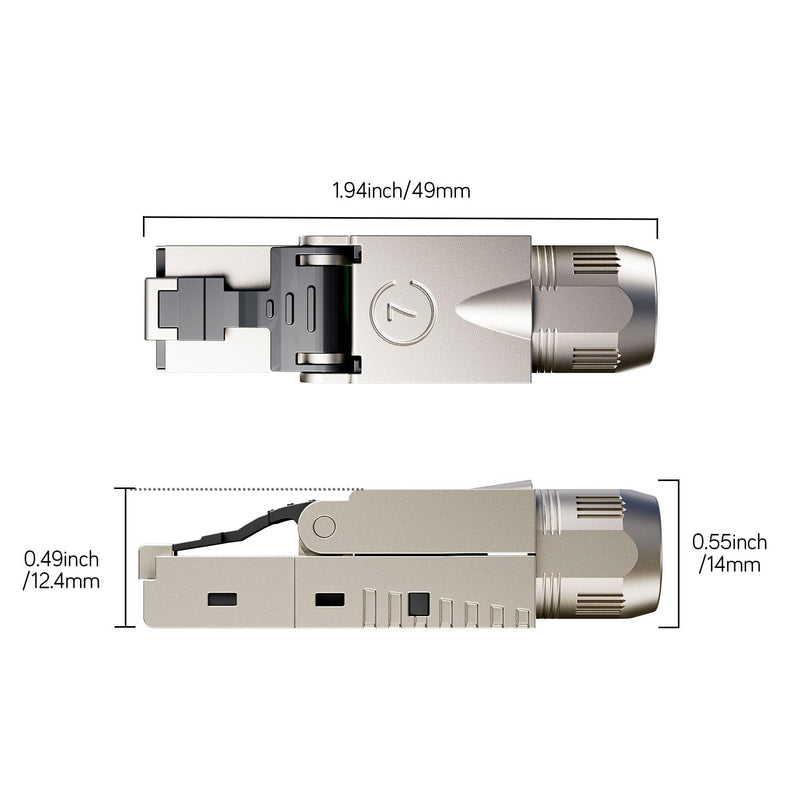 FGB 10 Gbps RJ45 CAT7 Network Plug Lan Connector LSA Shielded RJ45 Connector Toolless for Installation Cable 600 MHz for Patch Cable Installation Cable CAT7 CAT6A, Pack of 4 4 Stück