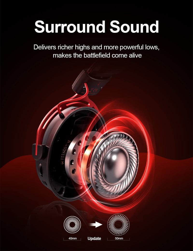 Wireless Gaming Headset with Microphone for PC PS5 PS4 Playstation, 2.4G USB Computer Headphones with Mic,Over-Ear Wireless Bluetooth Gamer Headsets for Laptop Mac Red