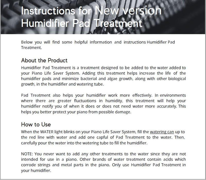 New version Piano Humidifier Pad Treatment 16 fl.oz (470 ml) Formulated for the Piano Life Saver system