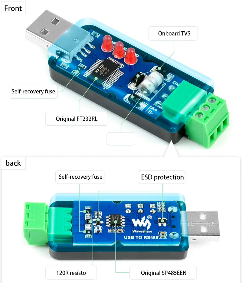 Industrial USB to RS485 Converter Adapter Original FT232RL Fast Communication Embedded Protection Circuits Resettable Fuse ESD Protection TVS Diode etc Automatic Transceiving