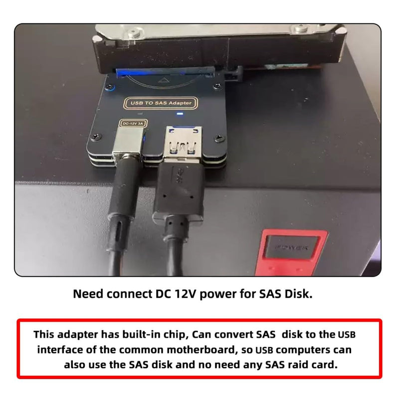 chenyang USB 3.0 to SAS Adapter for 2.5/3.5" SFF-8482 SAS Hard Disks to USB Converter Adapter with Power Supply (Need Power Supply to Work)