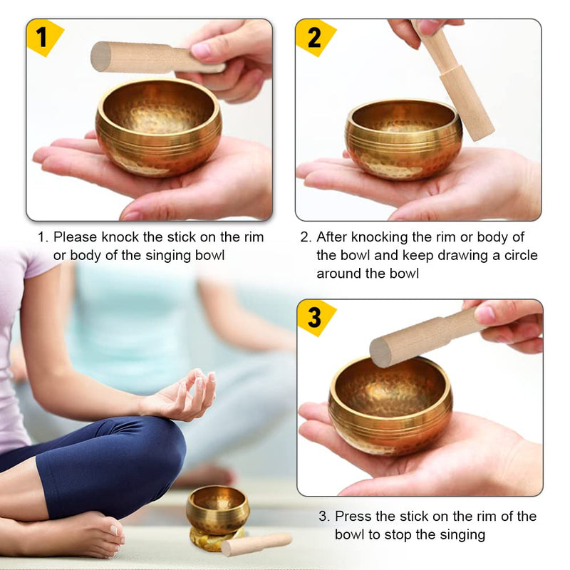 Tibetan Singing Bowl Set - Meditation Sound Bowl Cushion with Wooden Striker for Yoga, Meditation & Relaxation, Mindfulness,Chakra Healing, Stress Relief, Self-Regulation (3 inch) 3 inch