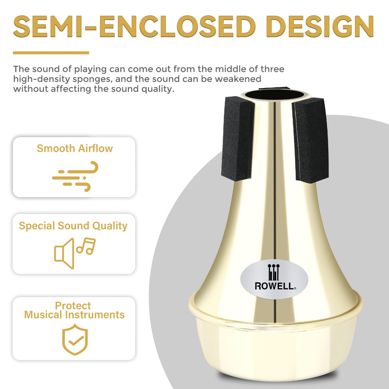 [AUSTRALIA] - ROWELL Trumpet Mute, ABS Straight Trumpet Mute,Mini Trumpet Mute Silencer,Lightweight Practice Trumpet Mute,Trumpet Acessories for Beginner.(Gold) Gold 
