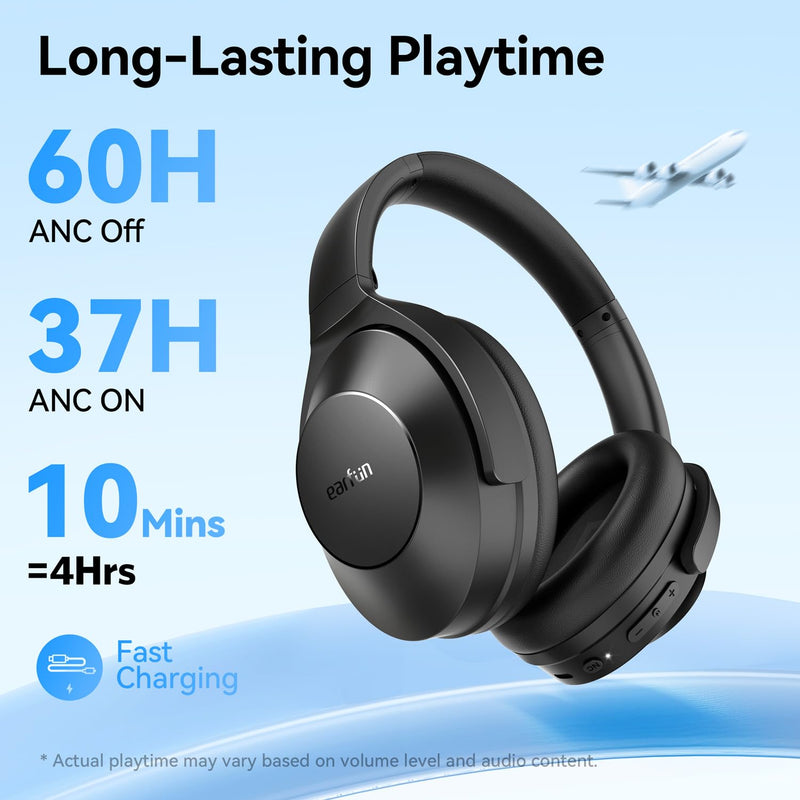 EarFun Wave Life Hybrid Active Noise Cancelling Headphones, Bluetooth 5.4 | Wireless Over Ear Headphones, 4 Mics AI Clear Call, Deep Bass, 60H Playtime, Comfortable Fit, Custom EQ Multipoint Connection