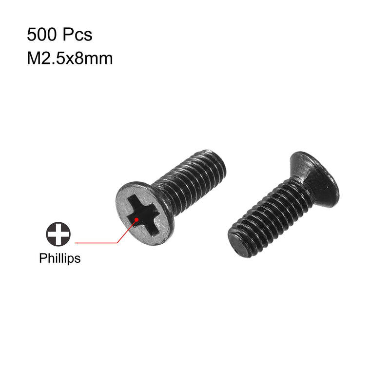 uxcell M2.5 x 8mm Phillips Screw Fasteners Black for Laptop PC TV Fan Switch 500pcs M2.5x8mm
