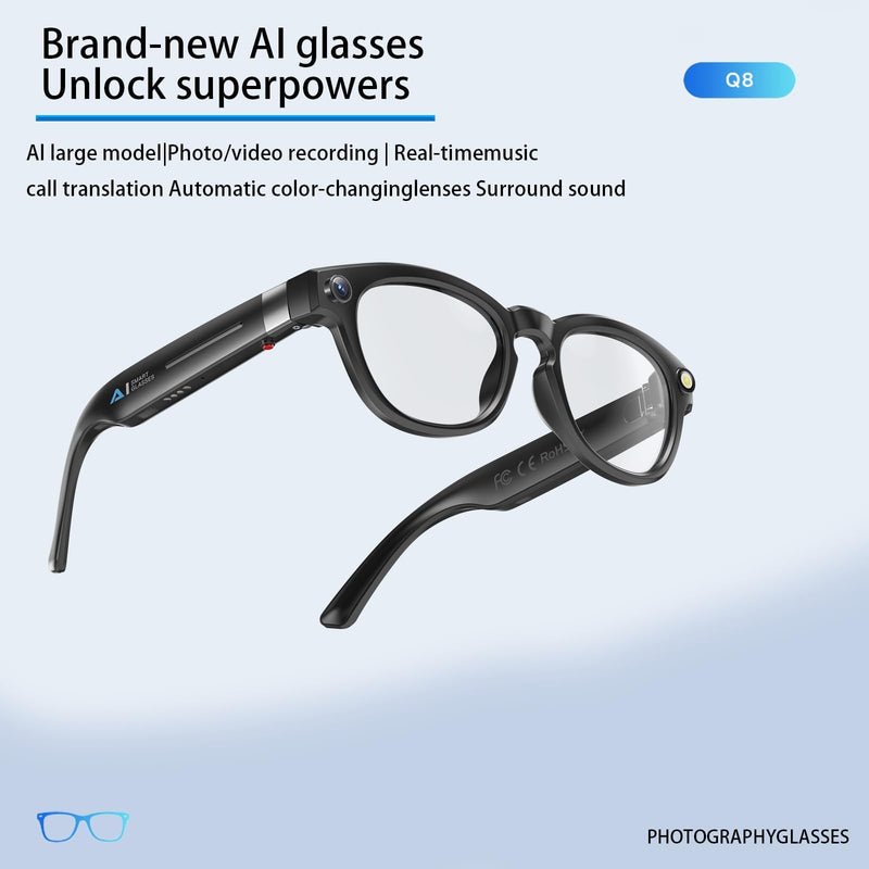 AI Smart Glasses with 4K Camera Standalone Bluetooth Video Glasses with Audio, Real-Time Translation, Auto-Tint Lenses, 32GB Storage No WiFi Needed for Travel, Outdoor & Daily Wear