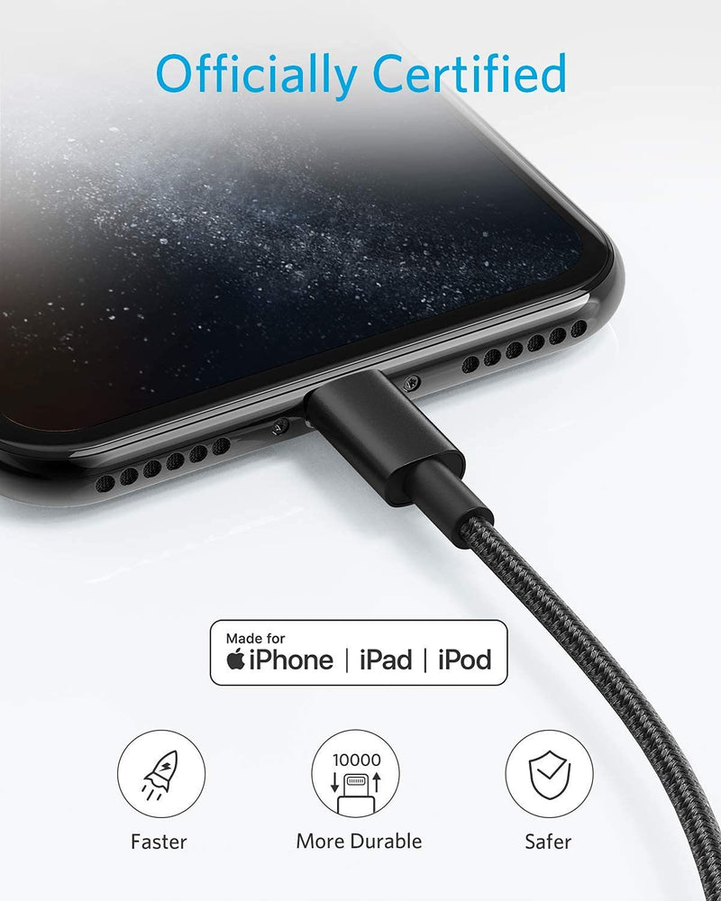 Anker 6 ft Premium Double-Braided Nylon Lightning Cable USB C to Lightning Cable, 310 USB-C to Lightning Braided Cable(2pack, 6ft, Black)