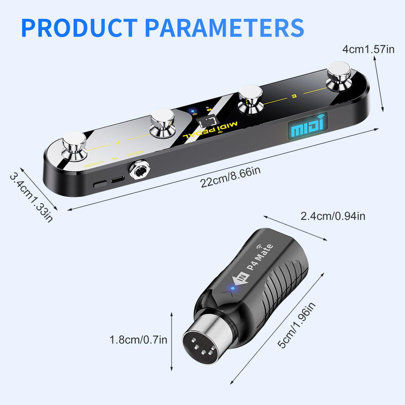 [AUSTRALIA] - Wireless MIDI Foot Controller Pedal with Mate MIDI Receiver, 4 Customizable Footswitches, Expression Pedal, Bluetooth & USB MIDI, PC App Programmable, 5 Modes - Works with DAWs, Synths, FX Units 